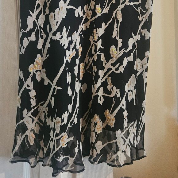 ice 100% Silk lined Beaded Black midi vintage skirt ruffle Y2K Elastic L - Picture 3 of 9